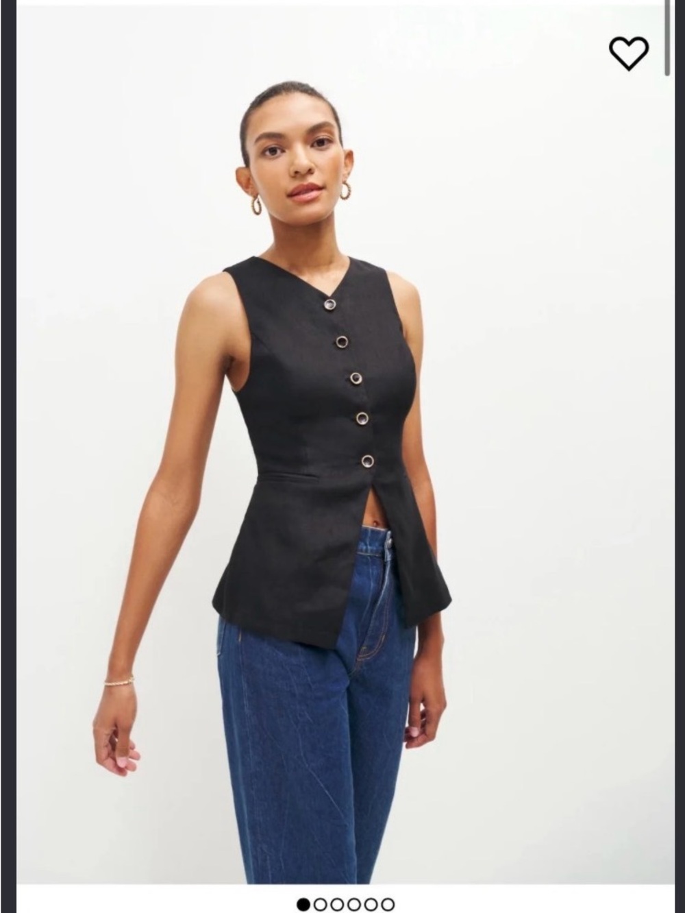 Reformation Aspen linen Black Tailored Sleeveless Vest with Gold Buttons - Picture 2 of 7